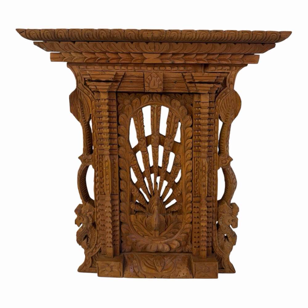 Vintage MAYUR JHYAL Wooden Peacock Window Hand Carved Teak Wood Wall Hanging